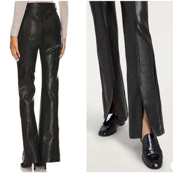 Cinq A Sept Shanis Black Vegan Leather Slit Bootcut Pants Size 2 - Picture 2 of 9